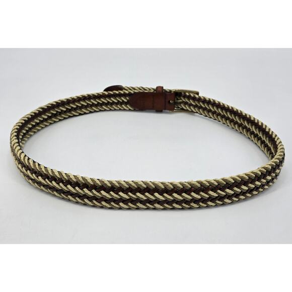 Vintage 90's Braided Woven Belt – Brass Buckle & Leather Trim – 28" - Picture 3 of 4